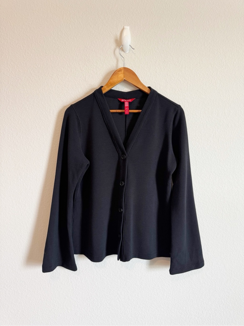 Spanx Air Essentials Black French Rib Bell Sleeve Cardigan Size Medium